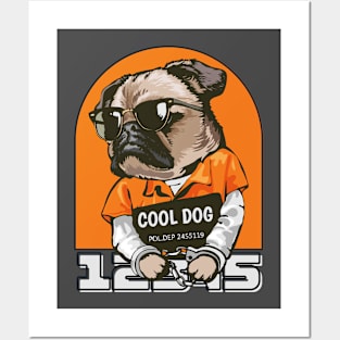 Black Orange Illustrated Cool Dog Posters and Art